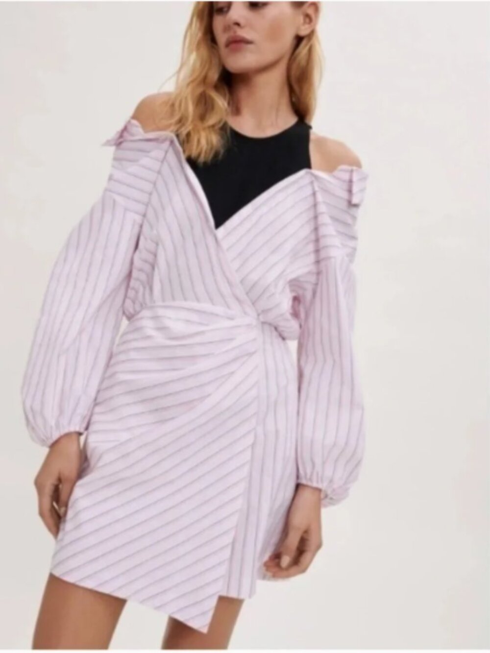 Maje Striped Trompe L'Oeil Riavoli Layered Look Faux Wrap Shirt Dress Size 4